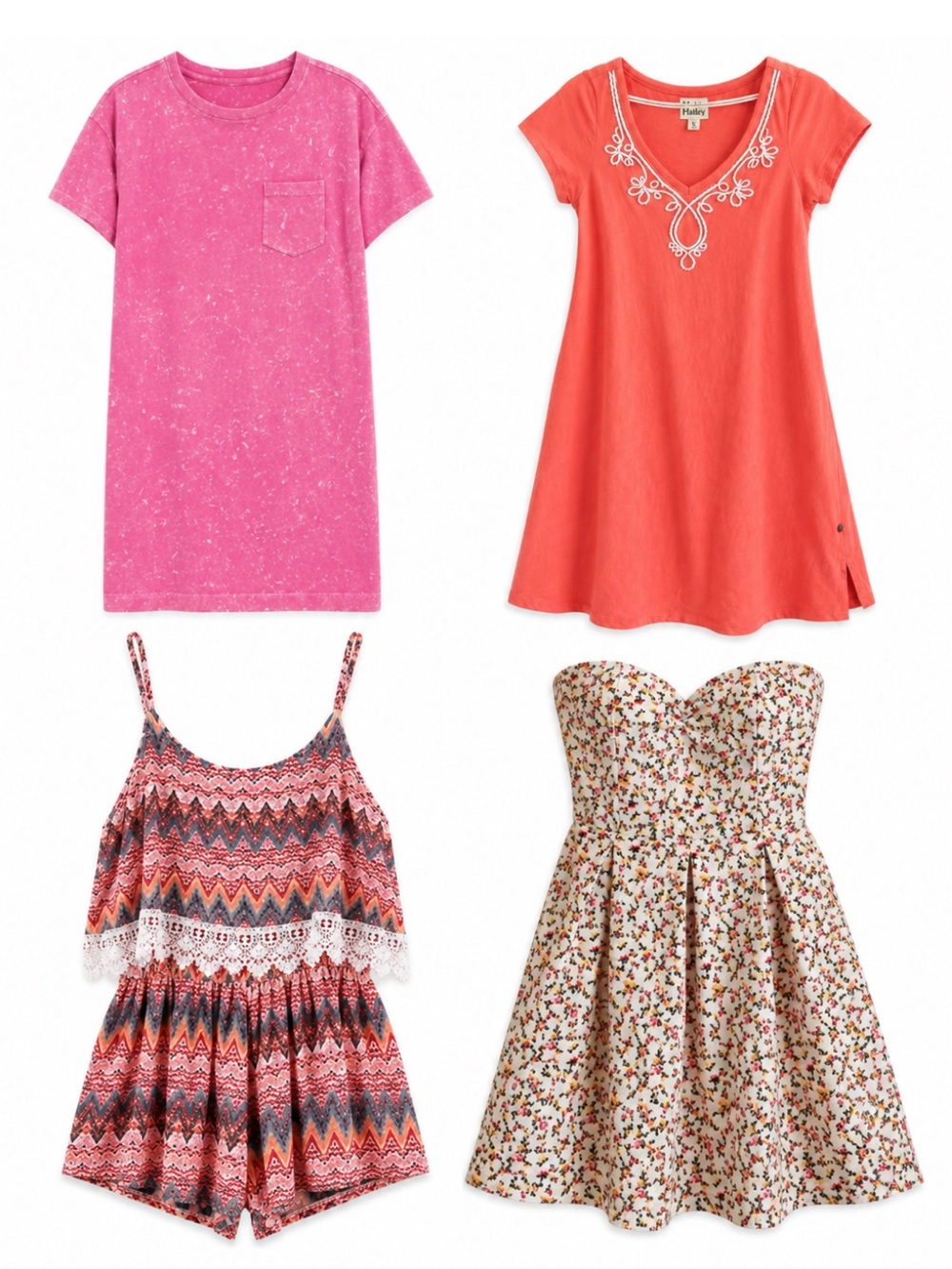 4 Piece Women Pink & Orange Summer Mini Dress & Romper Bundle – Size Small GUC